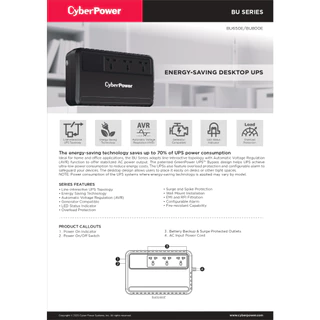 Cyberpower เครื่องสำรองไฟ UPS BU600E-AS / BU650E / BU800E-AS / BU1000EA-AS / BU800ELCD / BU1000ELCD