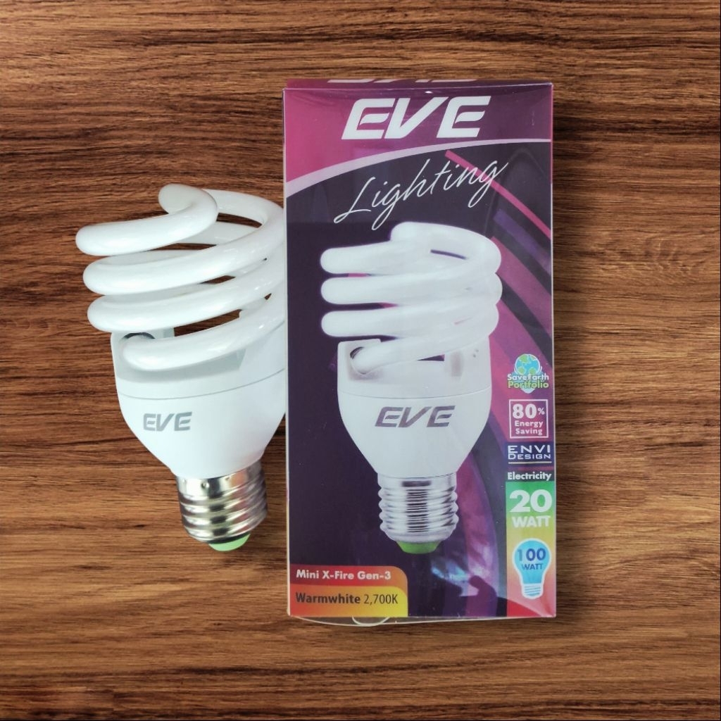 EVE หลอดประหยัดไฟ ทอนาโด ทรงเกลียว E27 20W แสงวอร์มไวท์ 3000K
