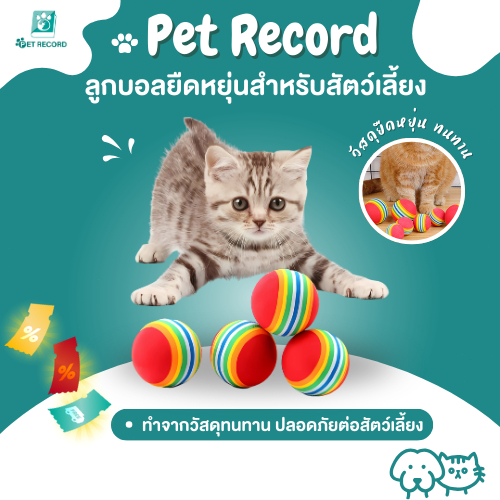Pet Record ลูกบอล EVA สำหรับสัตว์เลี้ยง ลูกบอลยืดหยุ่นสำหรับแมว ของเล่นสัตว์เลี้ยง ลูกบอลเล่น