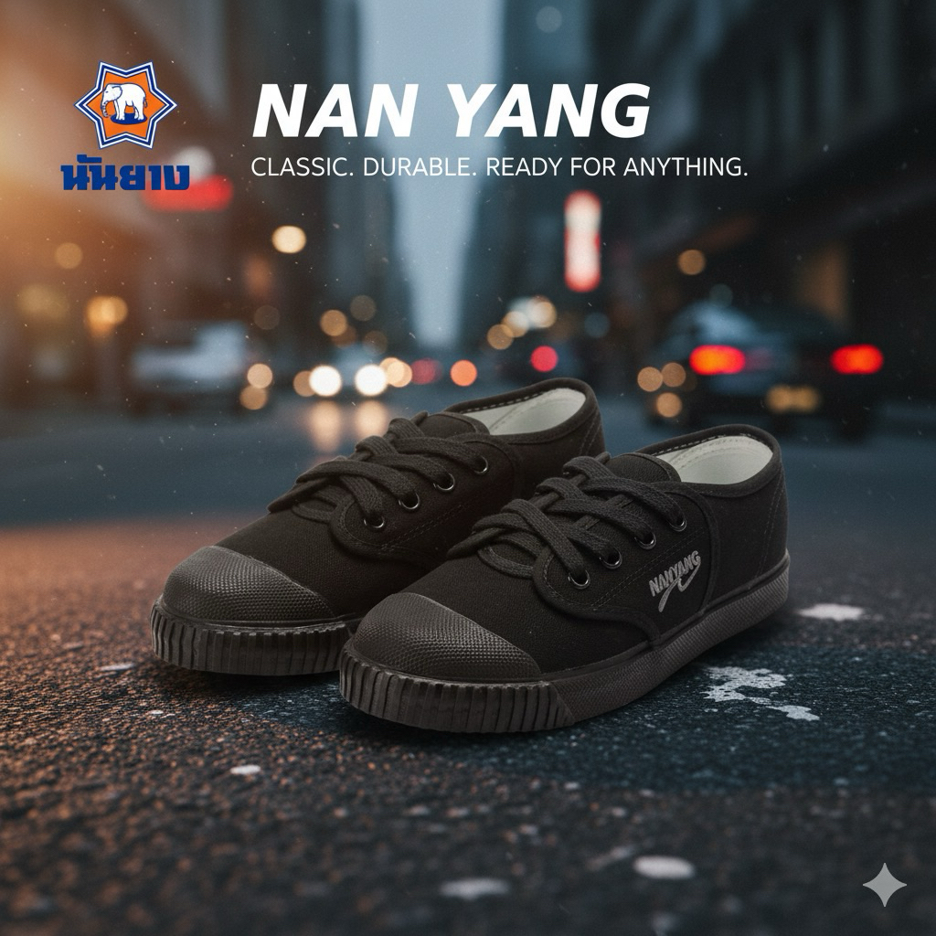 รองเท้าผ้าใบนันยางสีดำ รองเท้าผ้าใบนันยางของแท้ ส่งของด่วนทุกวัน