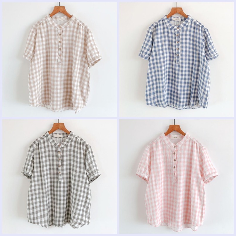 เสื้อลำลองน่ารัก คอจีน ผ้าคอตตอนสาลูเนื้อนิ่ม ลายสก๊อต - รูปที่ 7