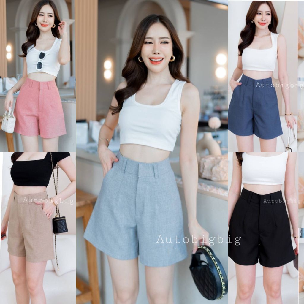 ฺBasicขาสั้นเรียบหรู  ยาว16นิ้ว S-3XL New!! ผ้าโซดาเอวสูง ทรงสวยพลางหุ่นเอวหนาใส่ได้สบาย