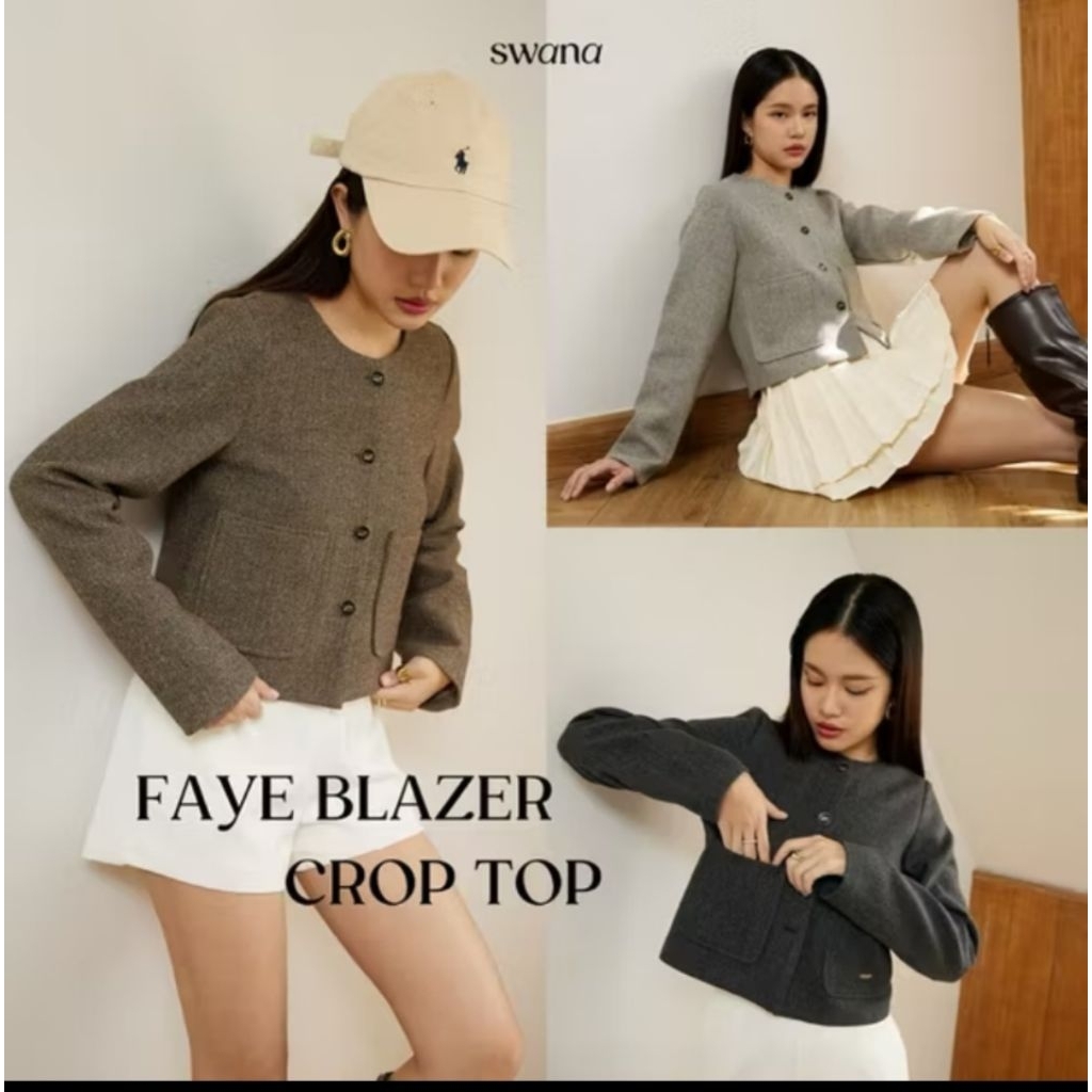 " Faye blazer crop top " เสื้อครอปเบลเซอร์ ผ้าทวิตทอกระสอบ เหลือ 1 สี เทาS,