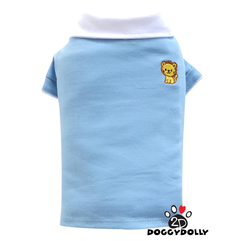 Petcloths -Doggydolly  เสื้อผ้าแฟชั่น  สัตว์เลี้ยง  หมาแมว ผ้ายืด คอปก โปโล สีฟ้า ปักลาย ขนาดไซส์ 1-9โล T962