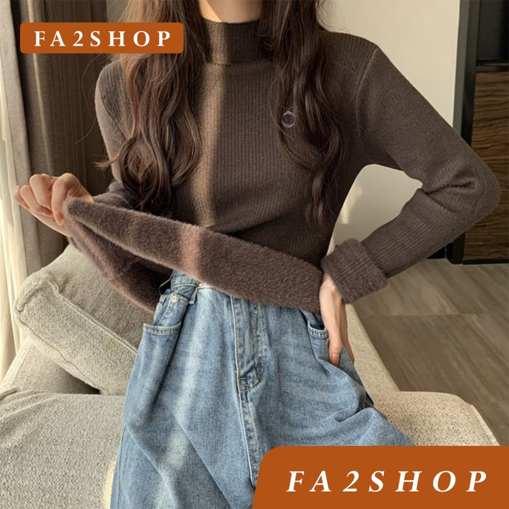 [🔥ส่งด่วน - กรุงเทพ] FA2SHOP รุ่น CS144 เสื้อไหมพรมแขนยาวคอปีนบุขน