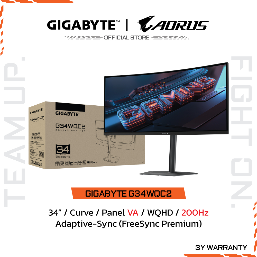 GIGABYTE G34WQC2 Gaming Monitor (จอมอนิเตอร์) | 34" WQHD | VA | 1ms | 200Hz | Adaptive-Sync