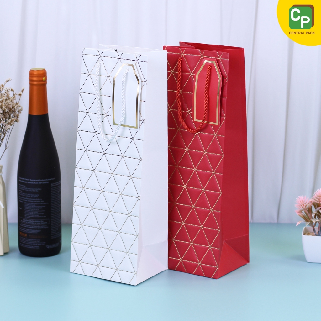 ถุงใส่ขวดไวน์ ตารางทอง (แพ็ค 5 ใบ) ถุงกระดาษใส่ขวดเครื่องดื่ม ขวดไวน์ ใส่ของฝาก - รูปที่ 4