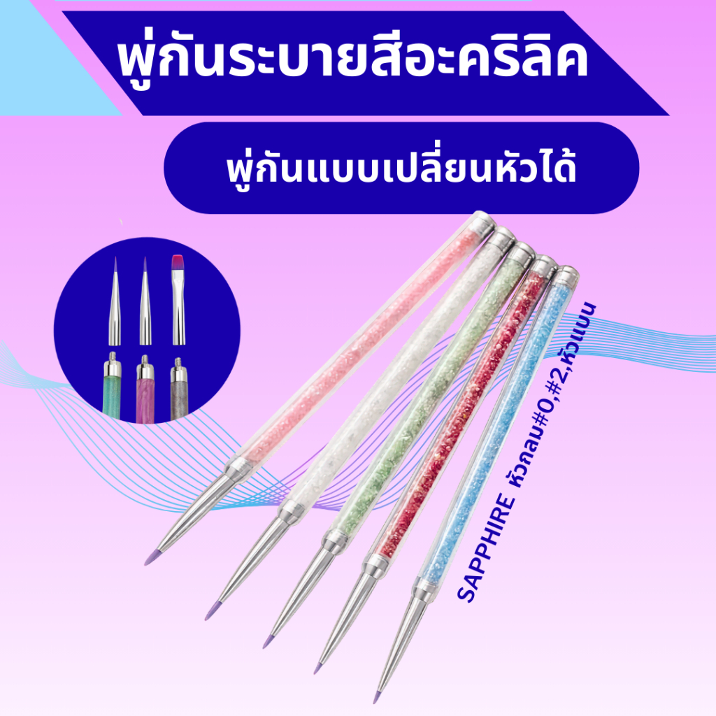 พู่กันระบายสีอะคริลิคแบบเปลี่ยนหัวได้รุ่น Sapphire (แบบใหม่) มี 3 หัวให้เปลี่ยน - ขนไนลอนคุณภาพสูง