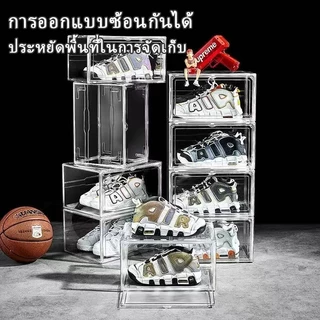 กล่องใส่รองเท้าแบบอะคริลิค ฝาหน้าแม่เหล็ก ซ้อนได้ 5 ชั้น ใส่รองเท้าทุกคู่ กันฝุ่น+พับเก็บ ใช้เก็บกระเป๋า