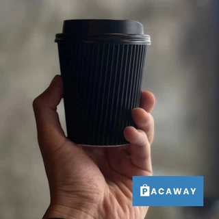 พรีเมี่ยม แก้วกาแฟร้อน แก้วกระดาษ 2 ชั้น สีดำ คุณภาพดีที่สุด ทนความร้อน Ripple Cup