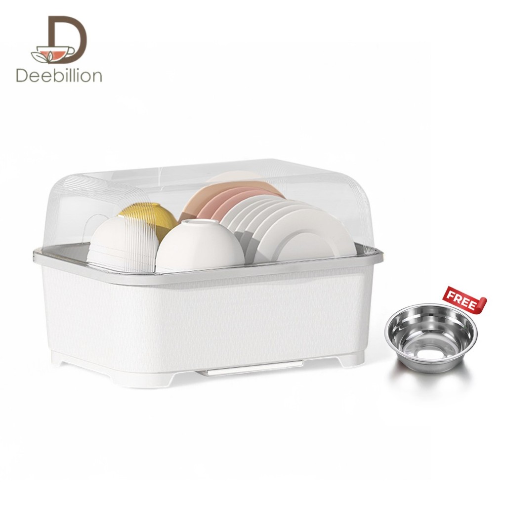 ที่คว่ำจานกันฝุ่น กล่องเก็บจาน dish rack สำหรับเก็บจาน ถ้วย เก็บช้อนและตะเกียบ เก็บจานชามสูงสุด30ใบ มีฝาปิด Deebillion