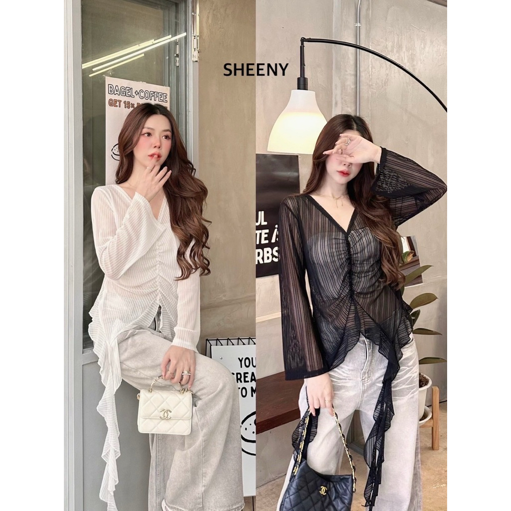 NICOLE LACE TOP  เสื้อลูกไม้แขนยาวคอวี ชายเสื้อแมงกระพรุน