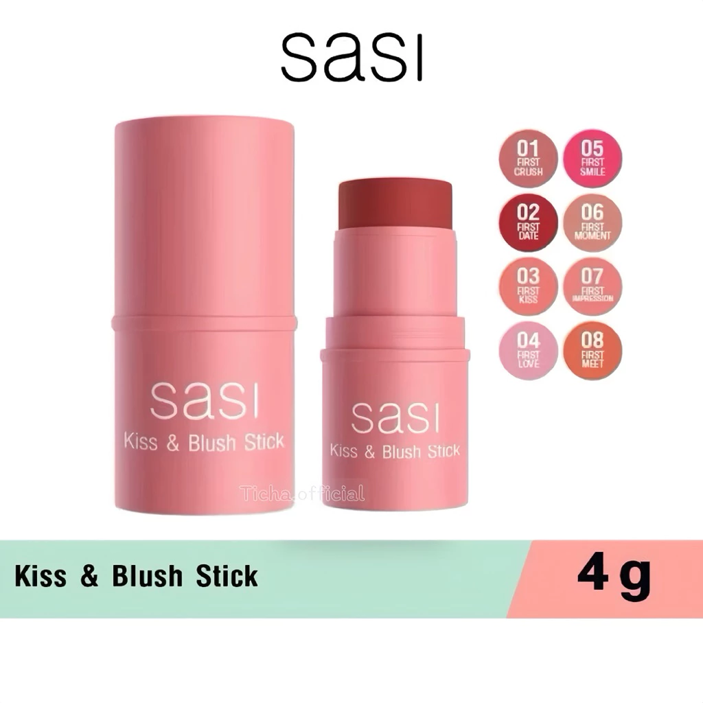 Sasi Kiss & Blush Stick 4g. บลัชออนแท่งครีม ชมพูนู้ด ติดทนนาน