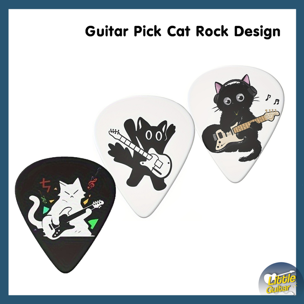 ปิ๊กกีต้าร์ ลายแมวเท่ๆ แพค 6 ชิ้น  | Guitar Pick Cat Rock Design | ปิ๊กสีดำ ลายแมว เล่นกีต้าร์เท่ๆ สไตล์ร็อค