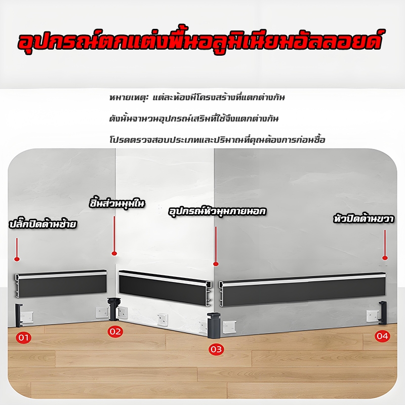 บัวพื้นตกแต่ง อะลูมิเนียมอัลลอย แผ่นบัวอุปกรณ์ มุมด้านใน / ด้านนอก / การปิดผนึกซ้ายและขวา/หม้อแปลงไฟฟ้า