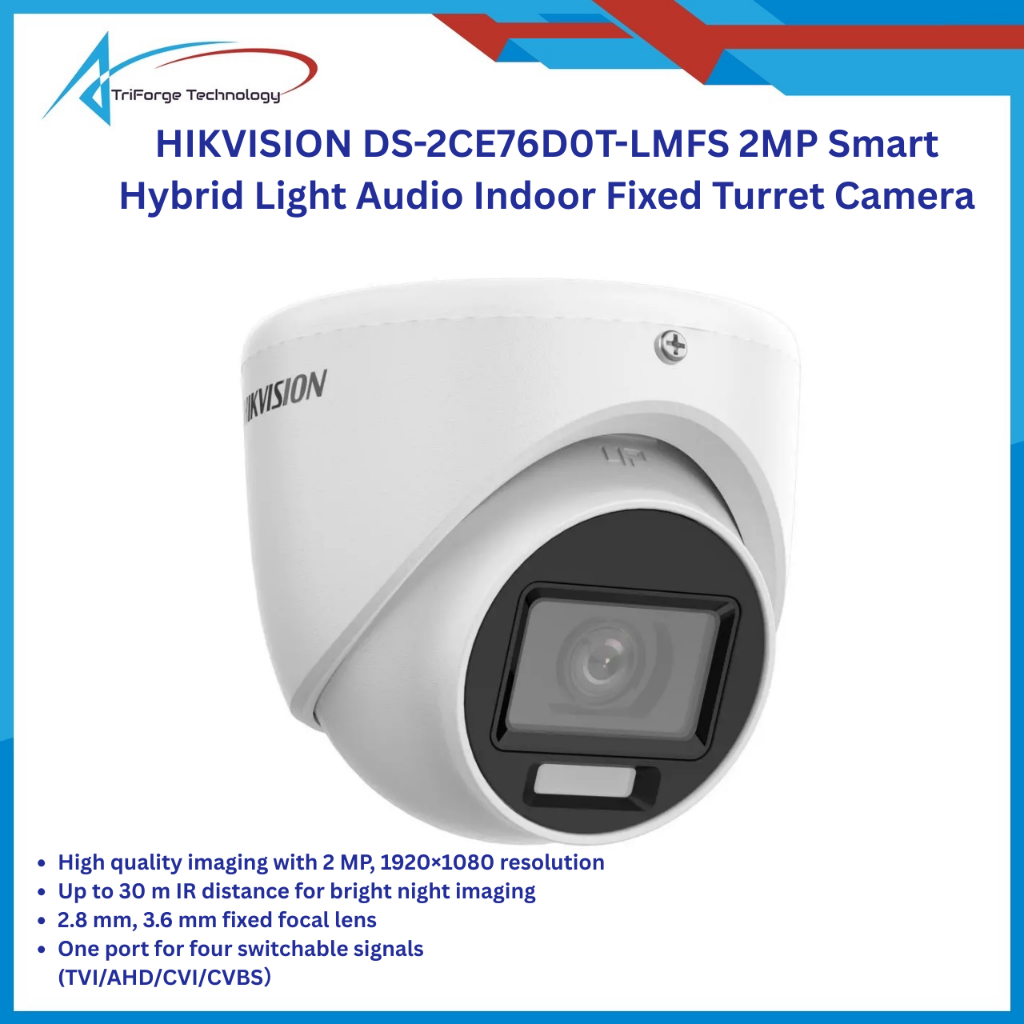HIKVISION DS-2CE76D0T-LMFS 2MP Smart Hybrid Light Audio Indoor Fixed Turret Camera