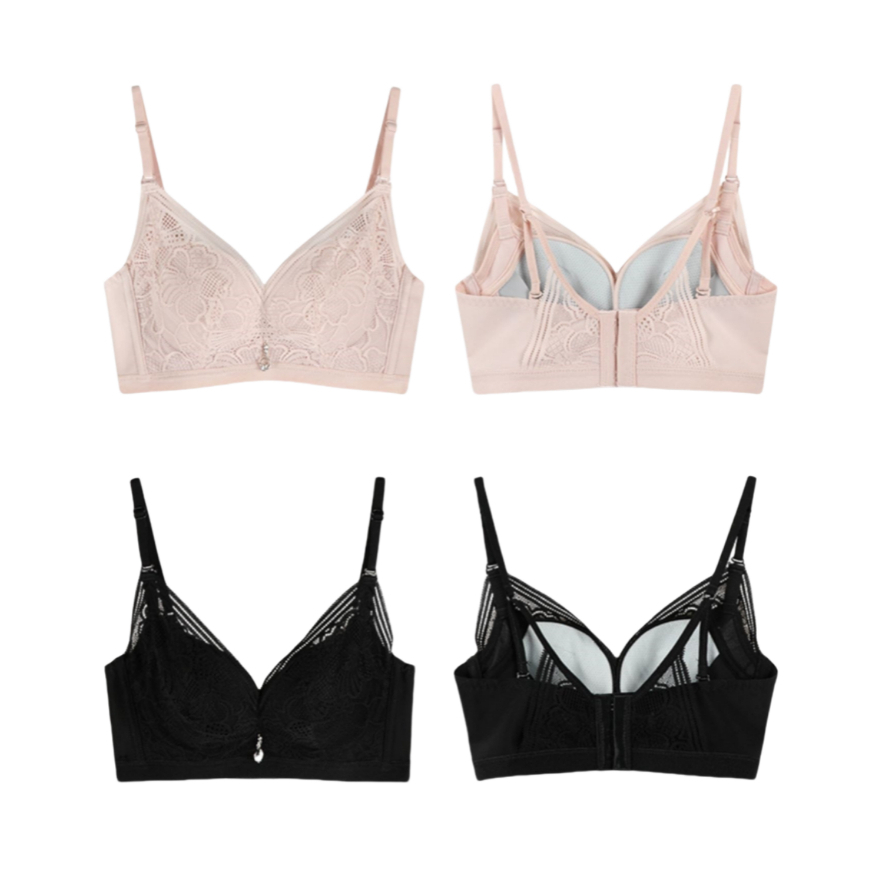 【Elegant Woman】🌸🌸ny092 ใหม่ลูกไม้ลูกไม้ไม่มีแหวนเหล็กถ้วยหนาปานกลางด้านหลังสวยงามเสื้อชั้นใน Q ยืดหยุ่นนุ่มรวบคัพ AB