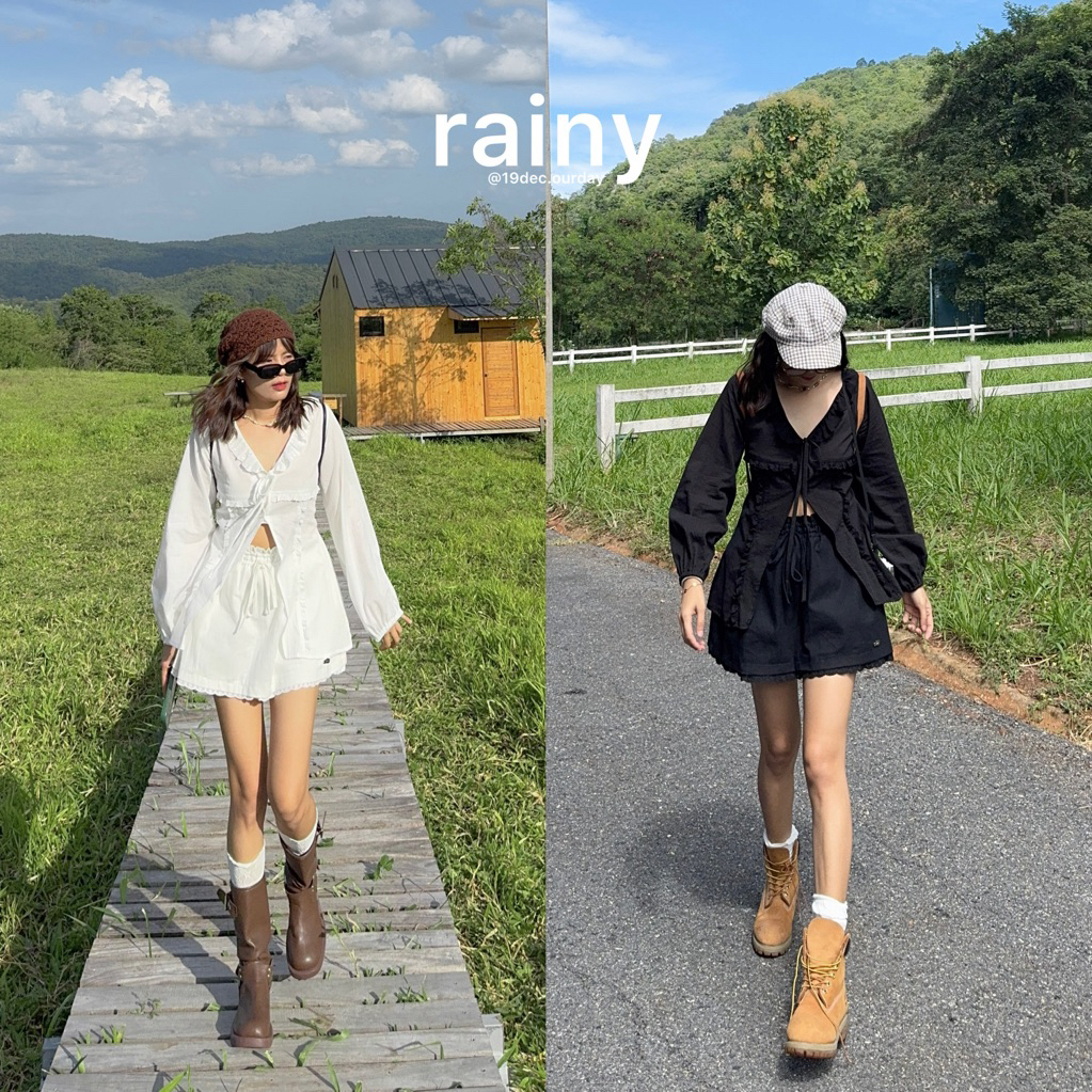 (เรนนี่) เฉพาะเสื้อ เสื้อแขนยาวแหวกหน้า ดีเทลแต่งลูกไม้