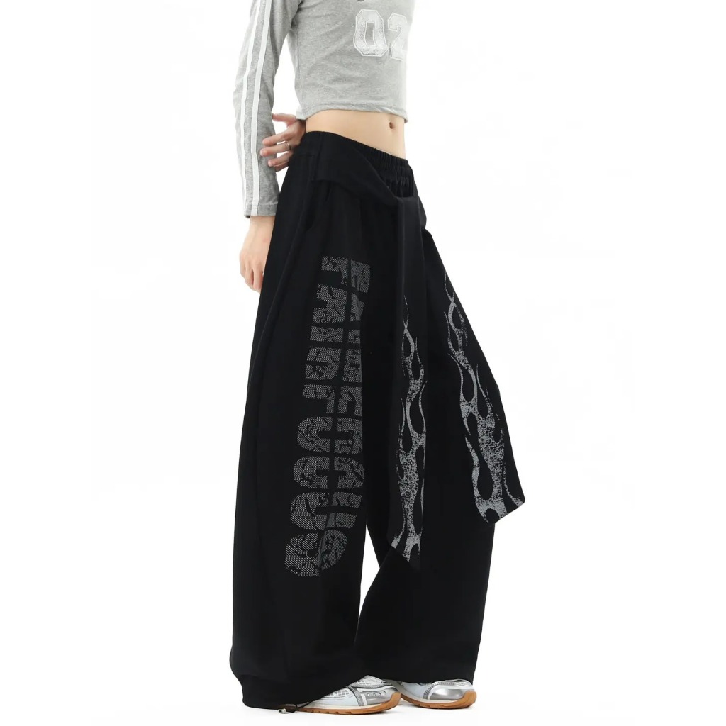[Hip-hop letter print, sports dance wide-leg pants]กางเกงขากว้างพิมพ์ลายตัวอักษร กางเกงกีฬาเต้นรำลำลองสำหรับผู้หญิง ราคา ถูกที่สุด ดีลบีเคเค แกลเลอรีภาพที่ 7