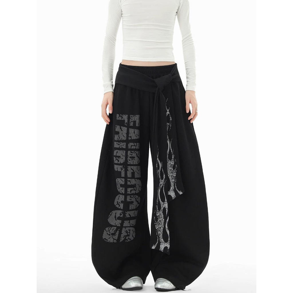 [Hip-hop letter print, sports dance wide-leg pants]กางเกงขากว้างพิมพ์ลายตัวอักษร กางเกงกีฬาเต้นรำลำลองสำหรับผู้หญิง ราคา ถูกที่สุด ดีลบีเคเค แกลเลอรีภาพที่ 9