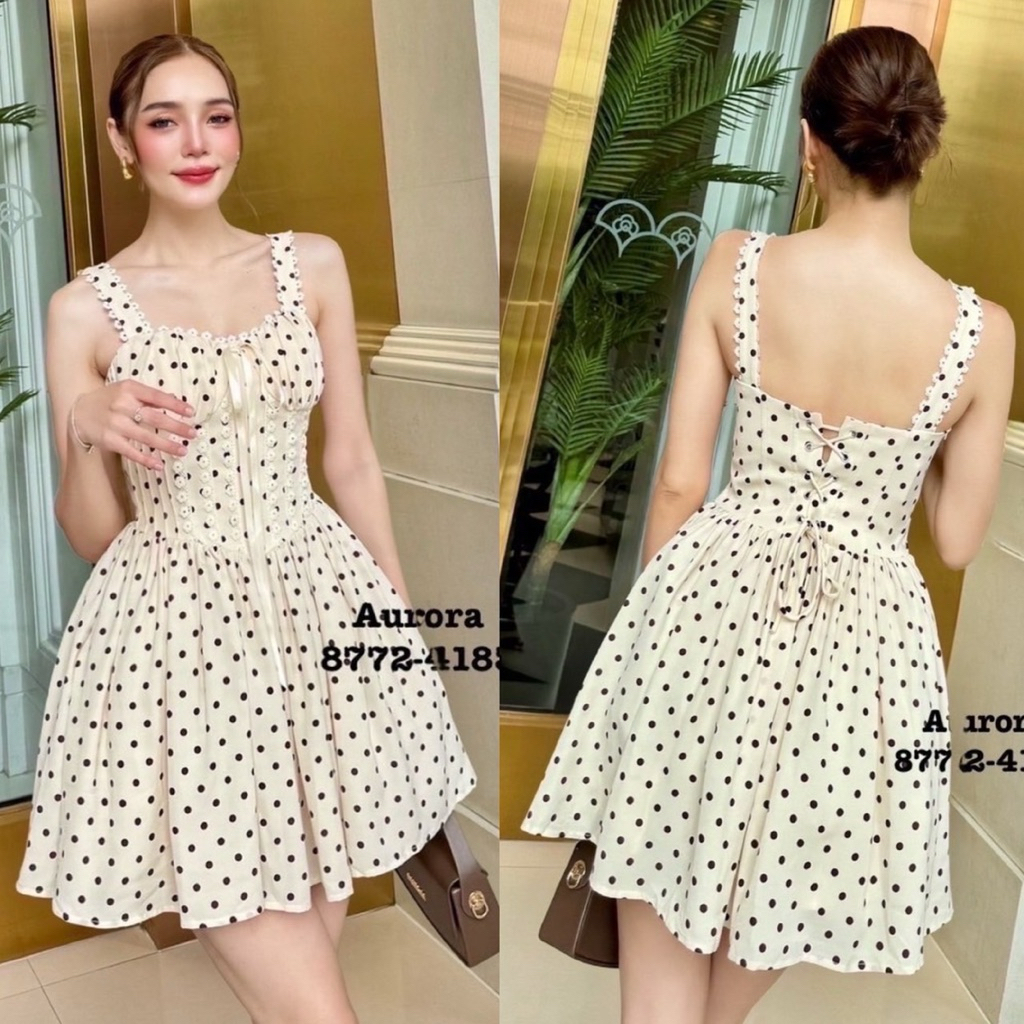 พร้อมส่ง XS S AR 8772 ชุดเดรสลายจุด ดีเทลผูกหลัง แซ่บสไตล์สาวเวียด2026