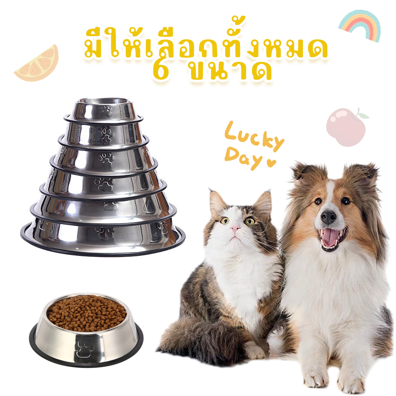 STOCK ชามสแตนเลสสำหรับแมวและสุนัข กันลื่น กันคว่ำ ทนต่อการกัด ทำความสะอาดง่าย ขนาด 15-34 ซม
