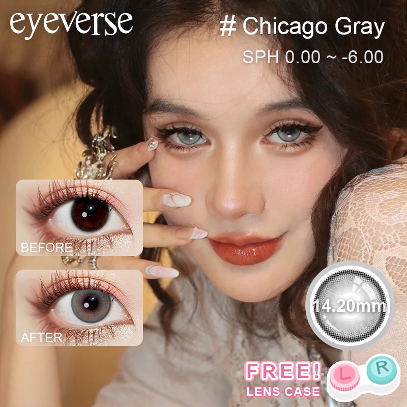 [0.00-6.00] Eyeverse สีชิคาโกเกรย์ 14.2mm แบบรายเดือน COD ตาโต นุ่มสุดๆไม่ระคายเคือง