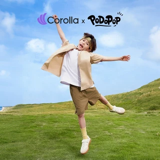 Corolla x PoDoPoP รองเท้าเด็ก รองเท้าทรงพละ ใส่สบาย หนังนิ่ม กันลื่น รองเท้าแบบไม่ต้องผูกเชือก ดีไซน์น่ารัก