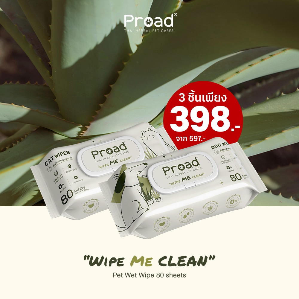 PROAD Wipe ME Clean | Pet Wet Tissue | ผ้าเปียก ทิชชู่เปียกสัตว์เลี้ยง 80 แผ่น