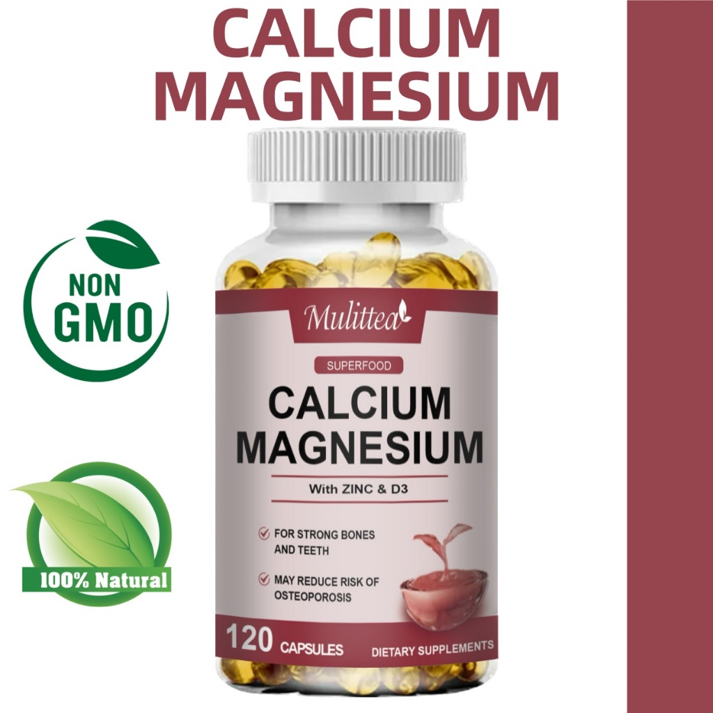 MULITTEA Calcium Magnesium Zinc Softgels ช่วยบรรเทาความเครียดและเสริมสร้างสุขภาพระบบย่อยอาหาร（แคลเซียม แมกนีเซียม และสัง