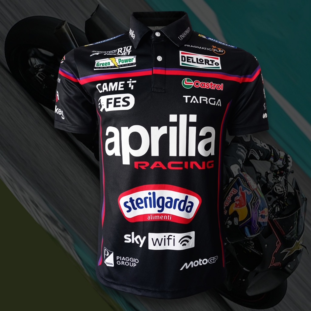 เสื้อPolo MotoGP ทีม อพรีเลีย เรสซิ่ง 2025 #MG0186 รุ่น ฆอร์เก้ มาติน#1 แชมป์โลกปีล่าสุด ไซส์ S-5XL