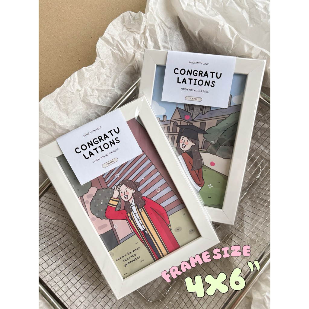 กรอบรูปพร้อมวาดรูป รูปวาดมินิมอล ของขวัญ กรอบขนาด4x6 นิ้ว