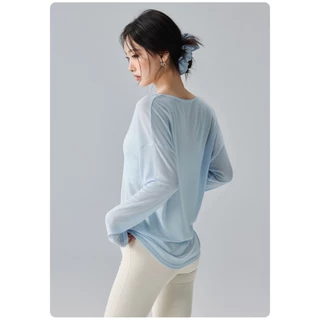 GYMHUB เสื้อโยคะสตรี แขนยาว ใส่ชั้นนอกได้ ระบายอากาศดี หลวมๆ บบาง แห้งเร็ว สำหรับออกกำลังกาย