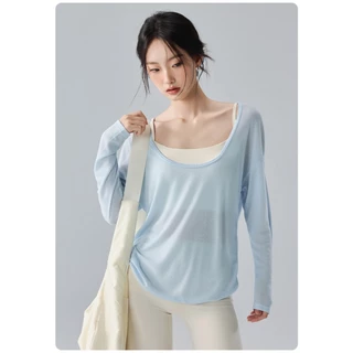 GYMHUB เสื้อโยคะสตรี แขนยาว ใส่ชั้นนอกได้ ระบายอากาศดี หลวมๆ บบาง แห้งเร็ว สำหรับออกกำลังกาย