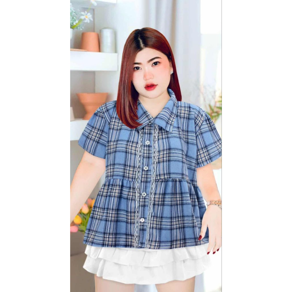 RJ เสื้อผ้าลายสก็อต รุ่นคอปกเชิ๊ต แต่งแทบลูกไม้ - รูปที่ 4