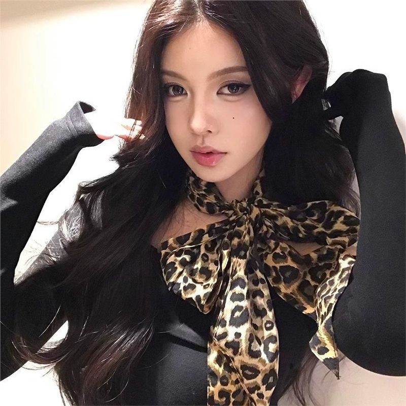 เข็มขัดมัลติฟังก์ชั่นผ้าพันคอผ้าไหมลายเสือดาววินเทจY2Kเครื่องประดับแฟชั่นสำหรับผู้หญิง❤️Leapura - รูปที่ 4