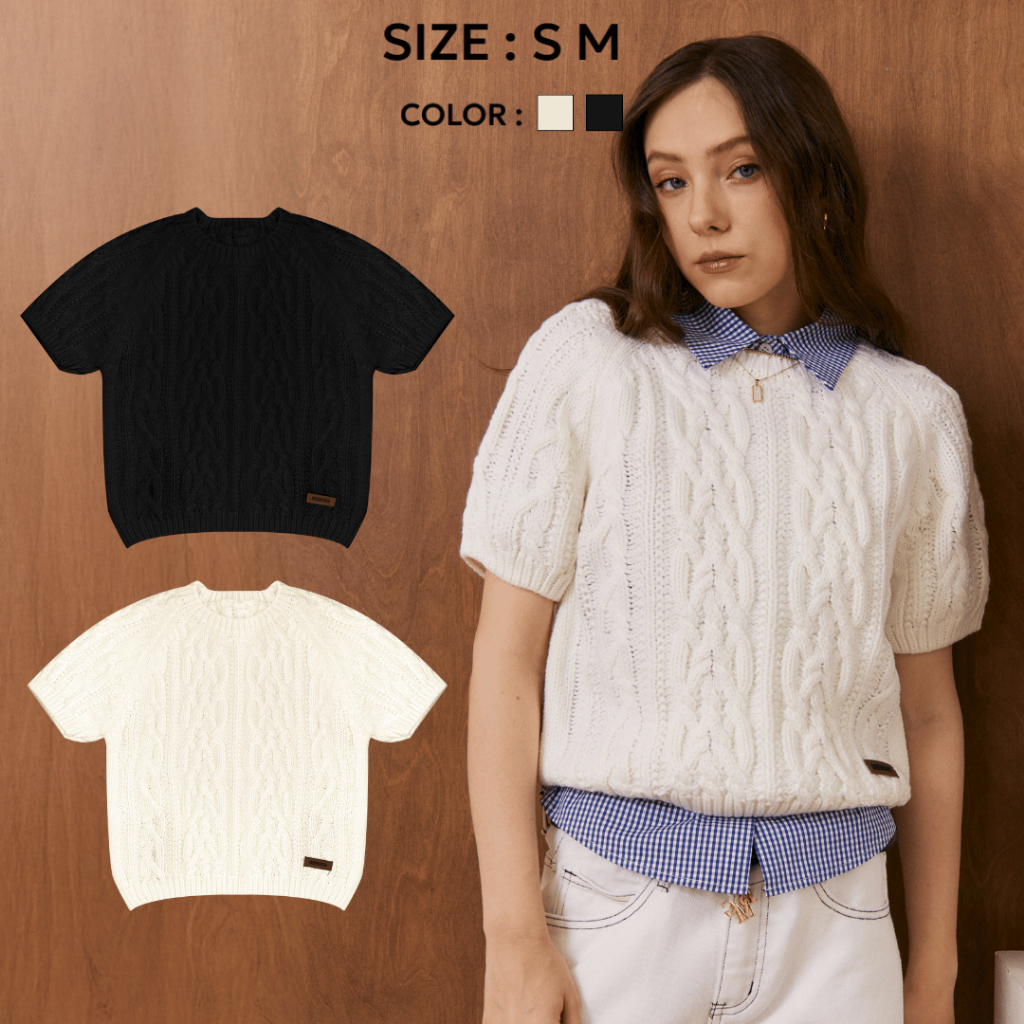 Bemingtop1002(S-M)-BMG Cozy Cable Knit Tee เสื้อไหมพรมลายเปียแขนสั้นสุดอบอุ่น