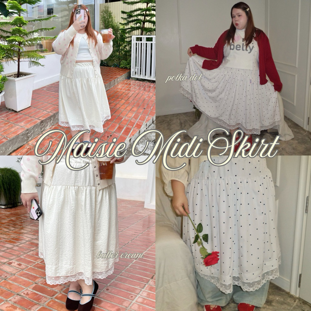 Mince - Maisie Midi Skirt กระโปรงสาวอวบ เอวยางยืด 34-46“ เพิ่มความยาวทักแชท