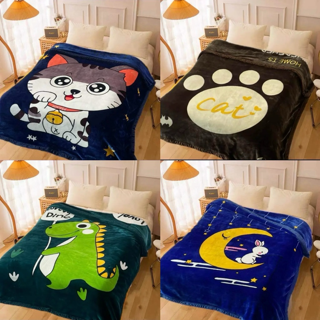 ผ้าห่มขนมิ้นค์ เนื้อผ้า2ชั้น มีลายทั้ง2ด้าย ขนาด6ฟุต180*200cm น้ำหนัก2.2kg ซักมือซักเครื่องอกเห้งได้