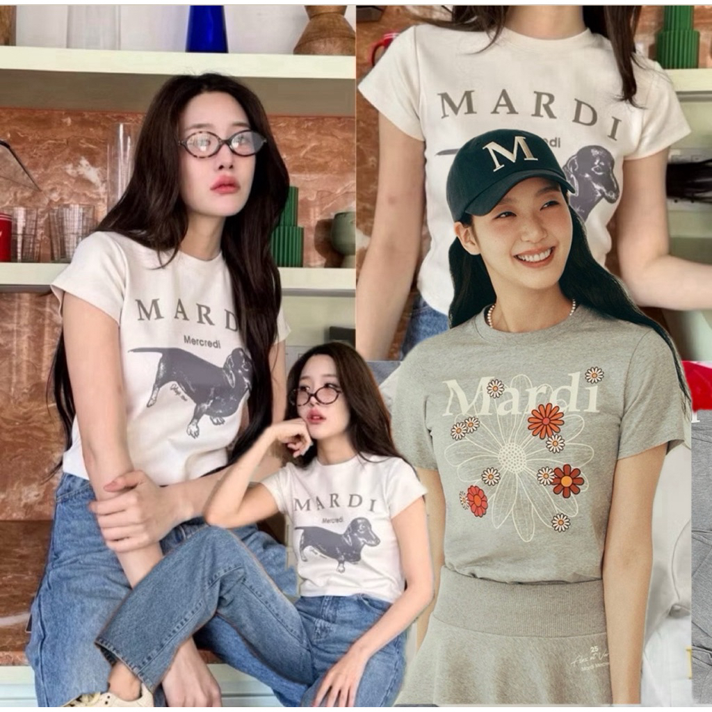 Mardi crop top  เสื้อยืดคอดลมทรงครอปแบรนด์ดัง ลายน้องหมาดัชชุนแบรนด์สุดฮิต งานชนช็อปแบรนด์