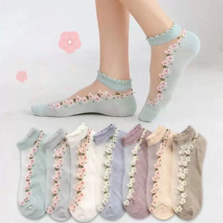 ถุงเท้าเรือ 5 คู่ ลายดอก เนื้อบาง ระบายอากาศดี กันกลิ่น ทนทา…