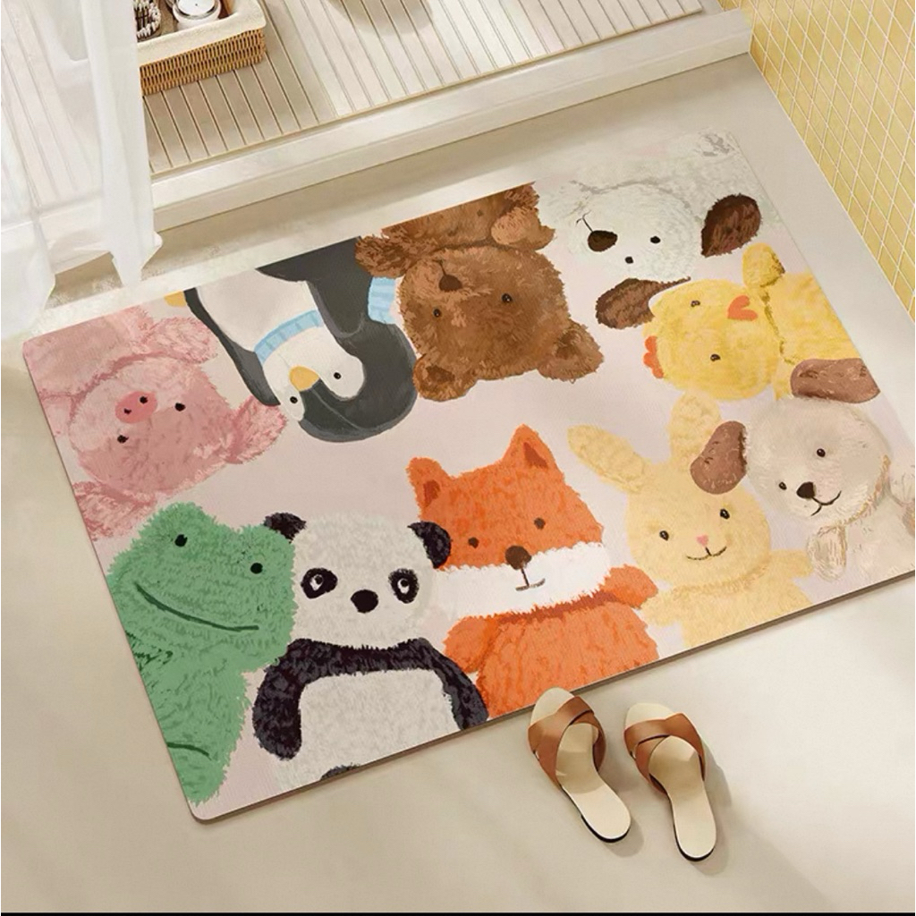 Littlehome (พร้อมส่ง) : พรมซิลิโคนซับน้ำ ลายanimal