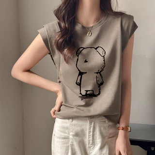 เสื้อแขนกุดผู้หญิงทำงาน กําลังฮิตใหม่ล่าสุด oversize เสื้อผ้าสาวอวบน่ารัก เสื้อยืดแขนสองชั้นแฟชั่นมาใหม่สวยๆ สตรีทวินเทจ