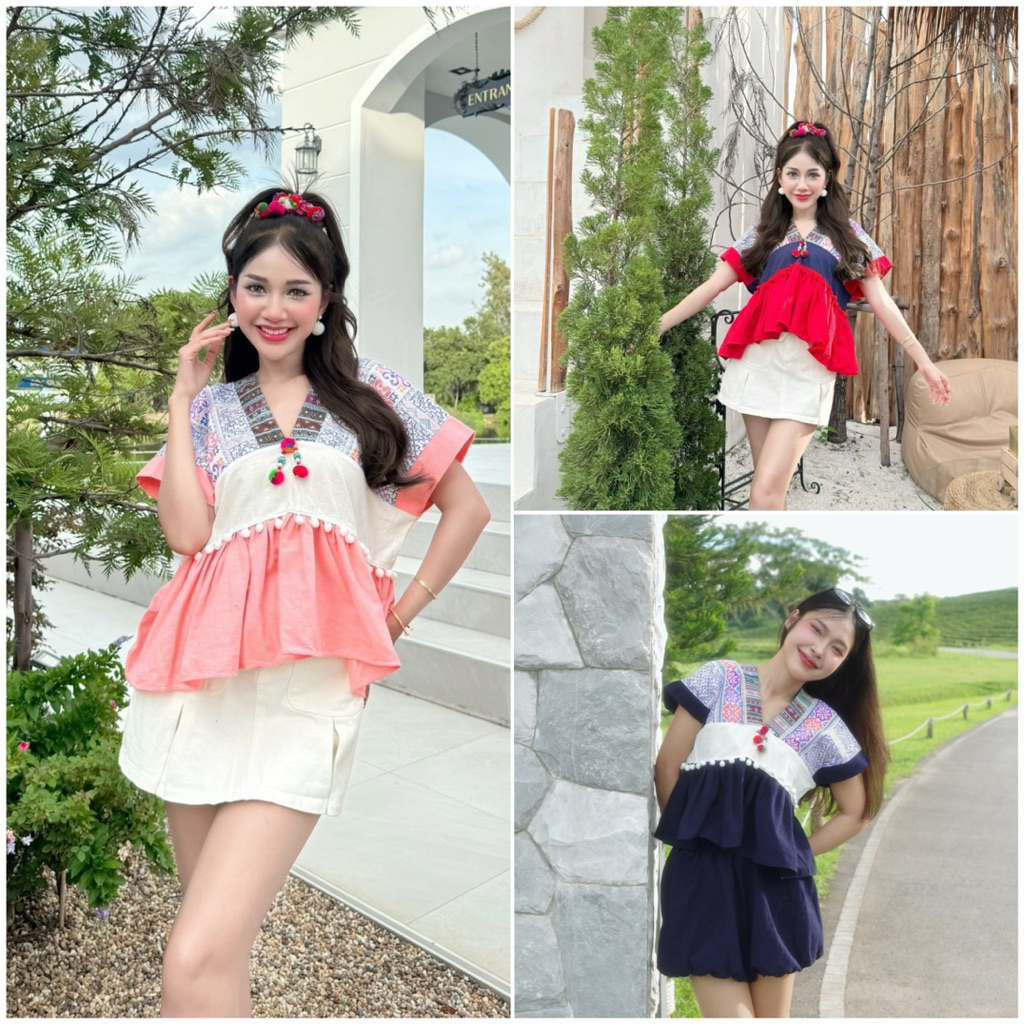 เสื้อดอย เสื้อคอวี งานผ้าฝ้ายฟอกนุ่มสีไม่ตก ใส่สบาย น่ารักๆ พร้อมส่งคะ