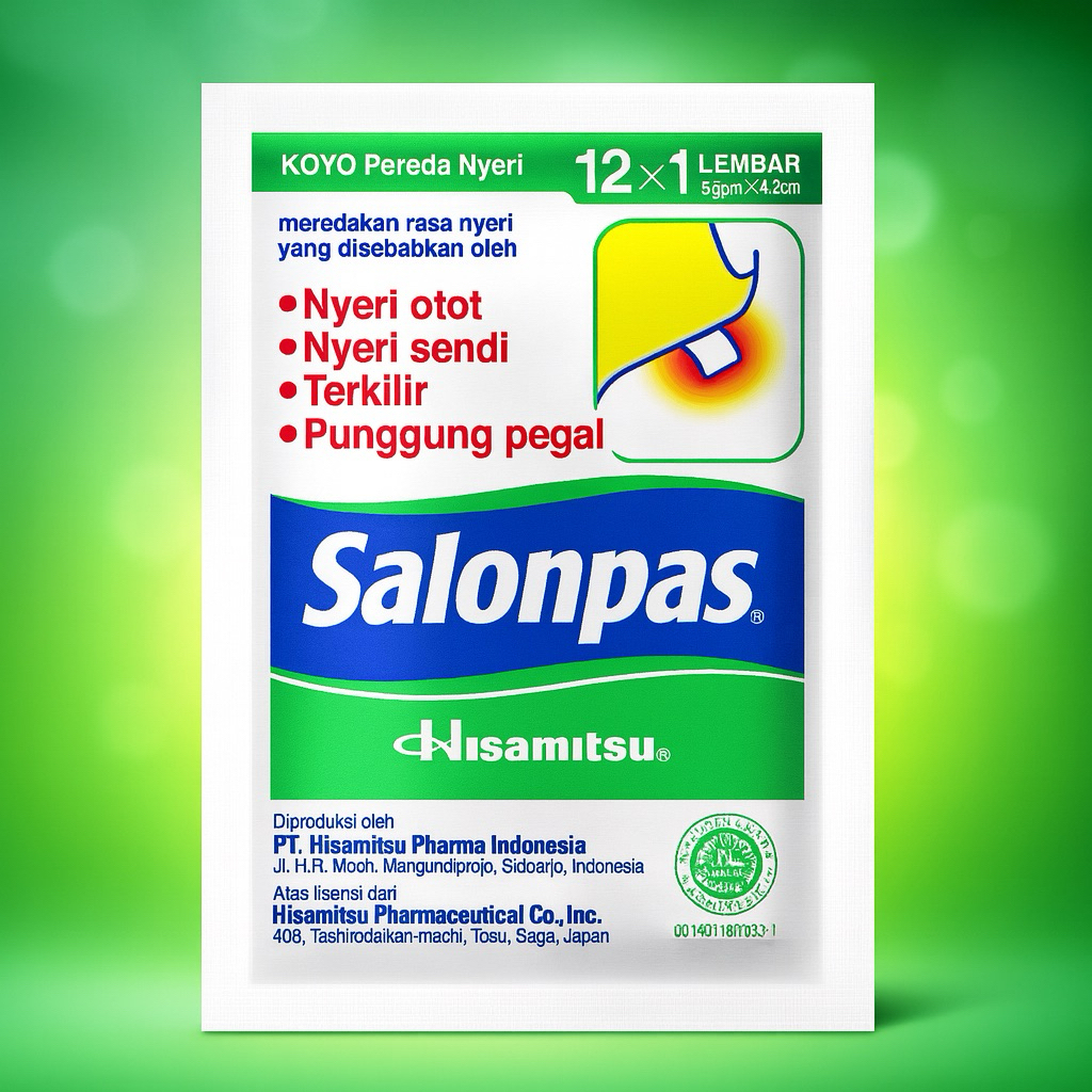 Salonpas พลาสเตอร์บรรเทาปวด 1 ซอง 12 แผ่น ของแท้จากญี่ปุ่น ขนาด 42 มม.x 65 มม. แผ่นแปะบรรเทาปวด คุณภ