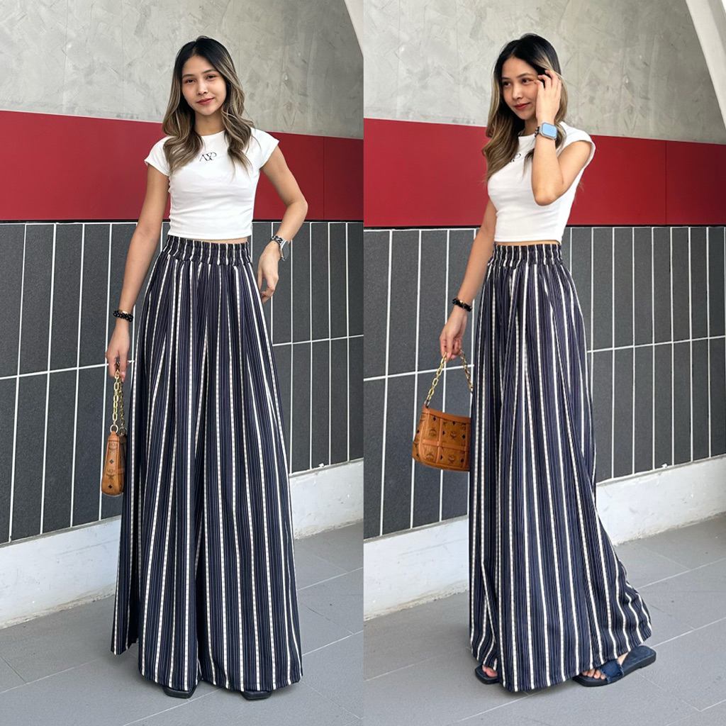 กางเกงกระโปรง ลายริ้ววินเทจ เอว 24-38 ผ้าไหมญี่ปุ่นพิมพ์ลาย ผ้าใส่สบาย