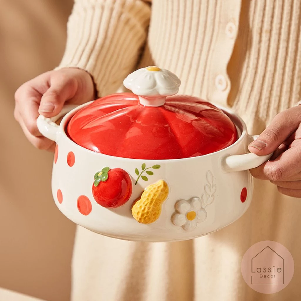 🌟เซตจานชาม Tomato & Peanut จานเซรามิก เข้าไมโครเวฟได้ Food Grade สำหรับสายแต่งบ้าน เพิ่มสีสันให้โต๊ะอาหาร Lassie Decor thumbnail 7