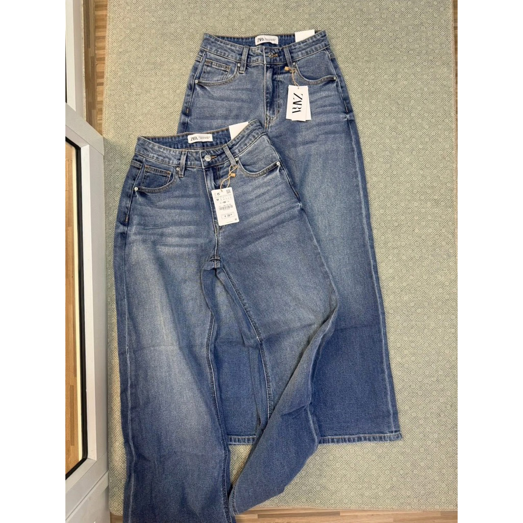 ZARA กางเกงยีนส์ทรงขาขว้าง เอวสูง ผ้ายืด