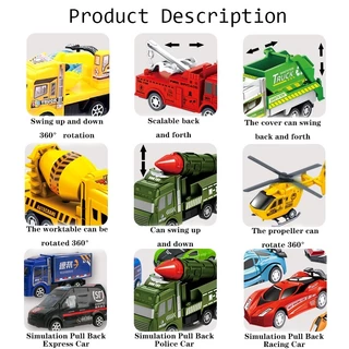 JoyToys รถบรรทุกของเล่นหกคันสำหรับเด็กรถบรรทุกของเล่นเฉื่อย, รถดับเพลิงแบบจำลองโรงเรียนอนุบาล