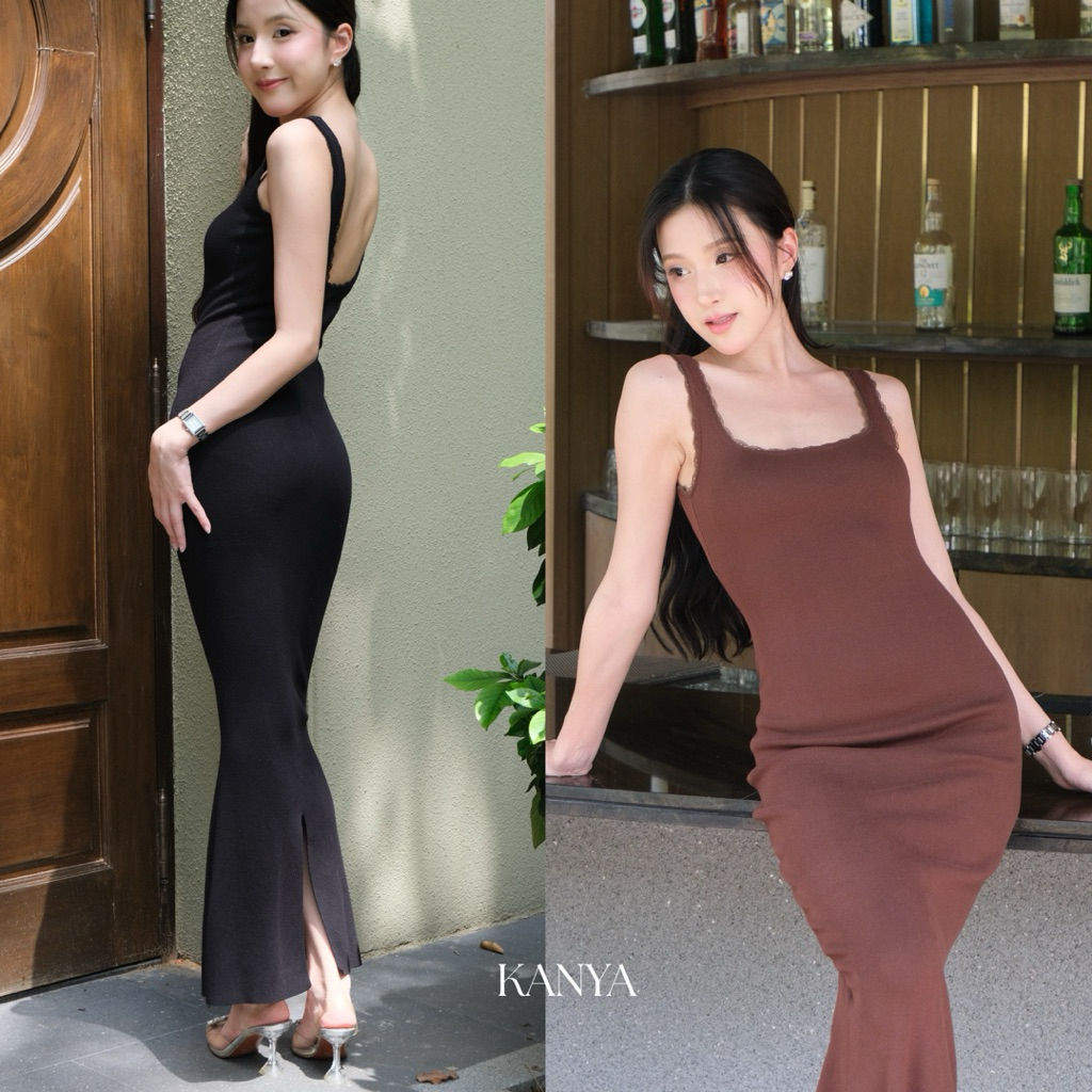 KANYA - Maxi-Lace Dress[7516] เดรสไหมพรมยาวทรงหางปลา ดีเทลปักลูกไม้ (5K) / (12F-12H)
